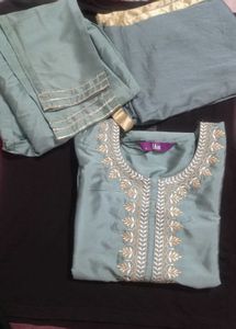 Elegant Teal Embroidered kurta Set -Libas (Size S)