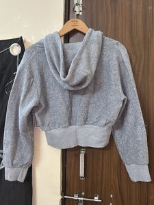 Gray Cropped Zip-Up Hoodie