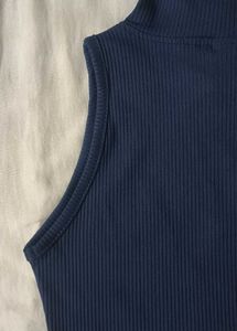 Navy Ribbed Sleeveless Top