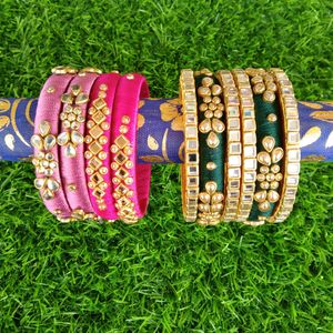 4 Combo Set Of Handcrafted Silk Thread Bangles Se