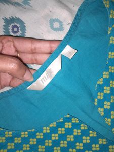 Blue Kurta With Yoke Design