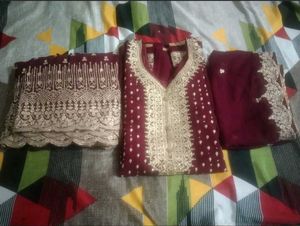 Maroon Embroidered Kurta Set