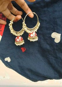 Red Floral Jhumka Earrings