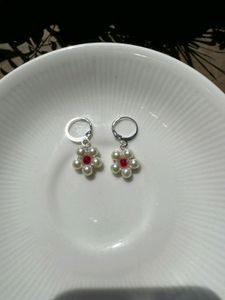 Handmade Bead Flower Earrings .
