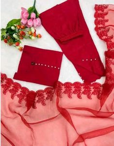 Simple Red Drees With Pant N Dupatta