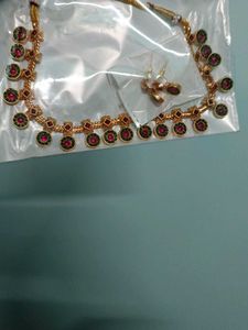 Stron Gold Polish Metal Based Neck Peace-Earrings