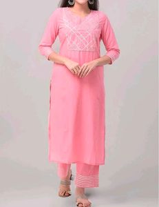 Pink Kurta Set with Silver Detail