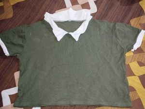 Olive Cropped Peter Pan Collar Top