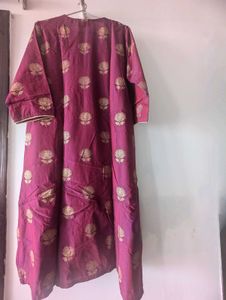 Elegant Majenta colored festive kurti with Lotus m