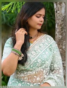 Elegant Sea Green Net Saree