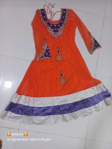 Stunning Orange &amp; Purple Designer Anarkali Suit fo