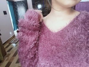 Fuzzy Plum V-Neck Sweater