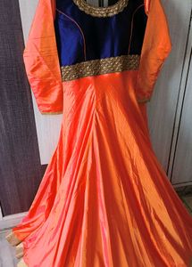 Heavy Embroidered Mulberry Silk Full Flared Gown