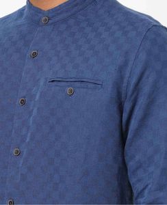 Checked Shirt with Band Collar