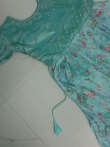 Beautiful Blue Full Frock With Stone Work
