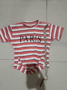 Striped 'Paris' Graphic Tee with knot at middle