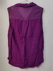 Purple Lace Detail Sleeveless Blouse