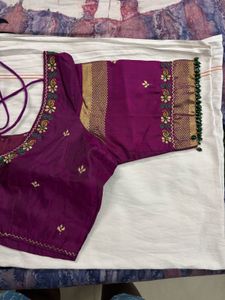 Embroidered and green glass beads  Purple Blouse