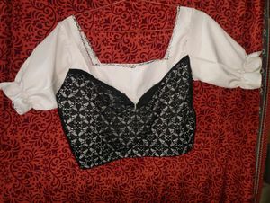 Lace Inset Puff Sleeve Top