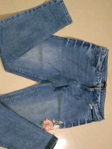 Floral Embroidered Denim Jeans