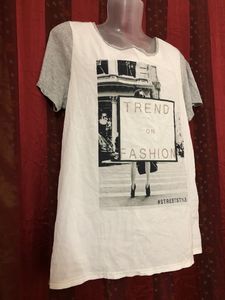 Pimkie Grey &amp; White Short Sleeve Top