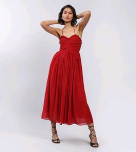 RITU KUMAR Red Halter Neck Tie Maxi Dress
