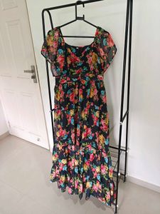 Floral Print Black Long Dress