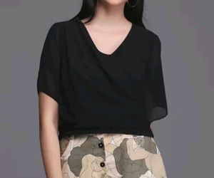 Chic Black V- Neck Wrap Top