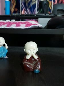 Laughing Buddha Statue | Handcrafted Marble Baby Laughing Buddha Statue Home Decor Showpiece | Multicolour, Set of 3 (Laughing Buddha)