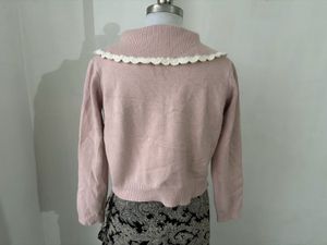 Pink Cardigan with Lace Collar