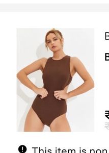 Brown Ribbed Cross Back Bodysuit