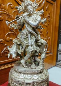Brass Shree Krishna Idol With Cow