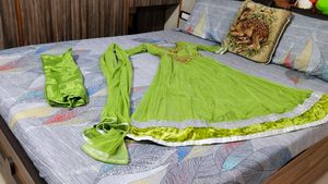 beautiful lime green net kurta set