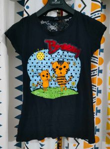 Womens Graphic Print T-Shirt with Lace Back