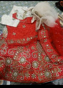 Red & Gold Embroidered Lehenga