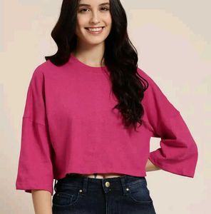 Drop Shoulder Pink Casual Top
