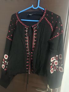 Forever 21 Embroidered Black Boho Top