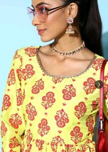 Yellow Printed Kurta