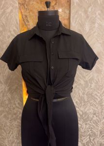 Black Tie-Front Top