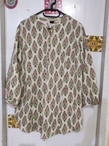 Unused Casual Khadi Cotton Collar Printed Short Kurta