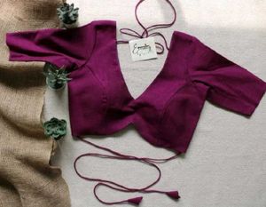 Cotton Silk Padded Drawstring Blouse