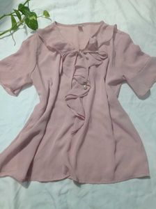 Pink Ruffle Bow Blouse