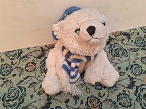 Polar Bear Whit Snowflakes Blue Striped Hat &amp;scarf