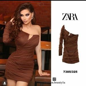 Zara Brown One-Shoulder Dress