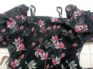 Selvia Black And Pink Floral Aline Dress