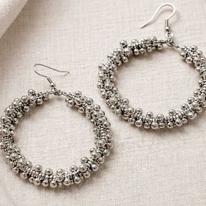 Silver Beaded Hoop Earrings