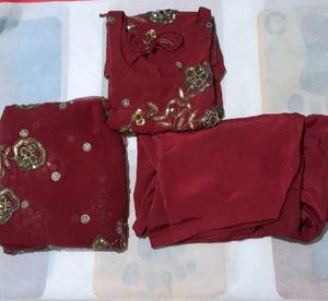 Embroidered Maroon Kurta set
