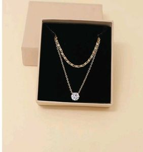 Layered Necklace with Crystal Pendant