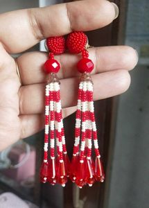 Red Beaded Tassel Earrings