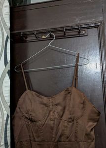 Brown Satin Midi Dress